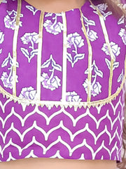 Festive Short Sleeves Pure Cotton Printed Lehenga Choli Set For Girls -Purple-BS25LC10PUA