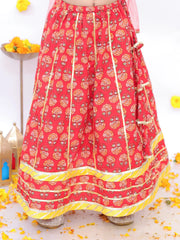 Festive Short Sleeves Pure Cotton Printed Lehenga Choli Set For Girls -Red-BS25LC10RDA