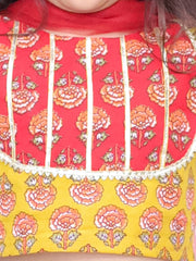 Festive Short Sleeves Pure Cotton Printed Lehenga Choli Set For Girls -Red-BS25LC10RDA