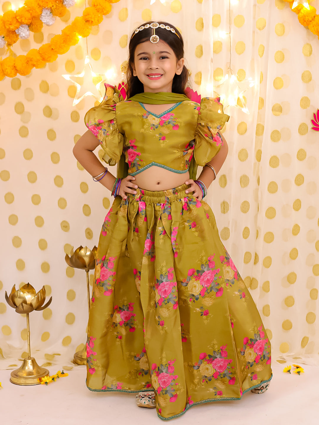 Organza Lehenga Choli Set for Girls - Mustard | BS25LC12MSA | DesiQlo