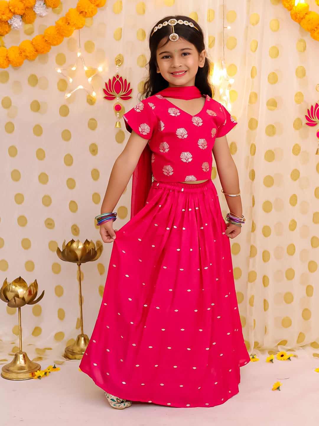 Chanderi Ethnic Suit Set for Girls - Pink | BS25LC13PIA | DesiQlo