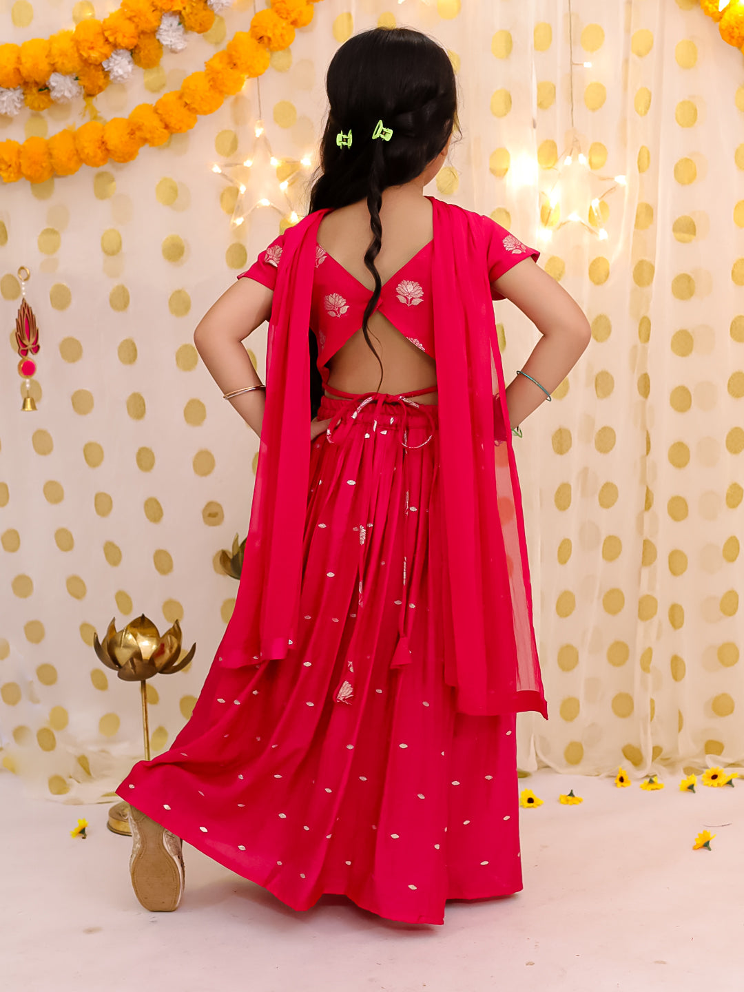 Chanderi Ethnic Suit Set for Girls - Pink | BS25LC13PIA | DesiQlo