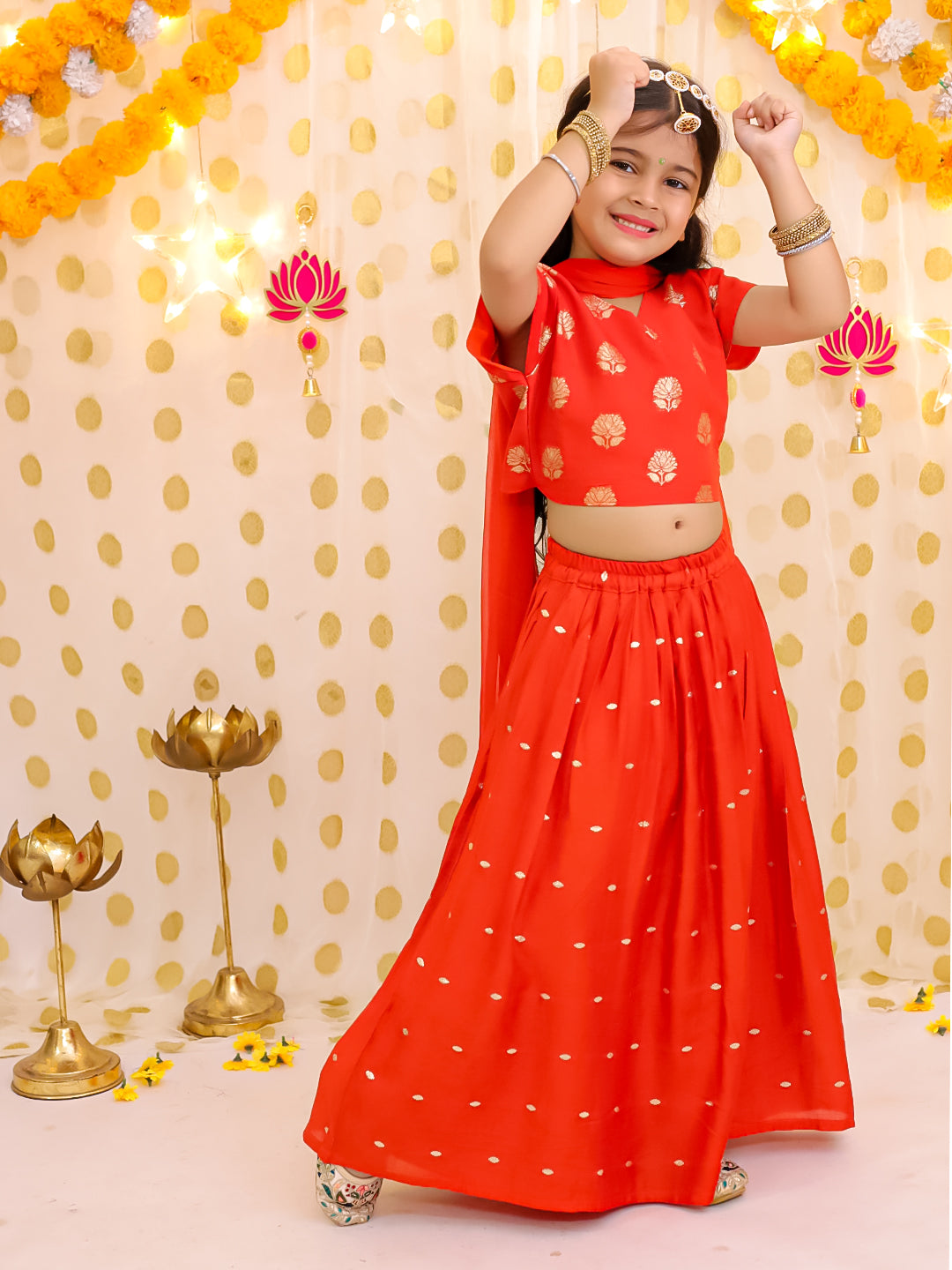 Chanderi Ethnic Suit Set for Girls - Rust | BS25LC13RUA | DesiQlo