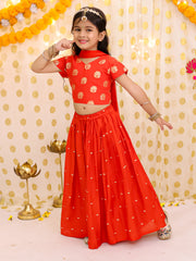 Chanderi Ethnic Suit Set for Girls - Rust | BS25LC13RUA