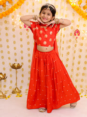 Chanderi Ethnic Suit Set for Girls - Rust | BS25LC13RUA