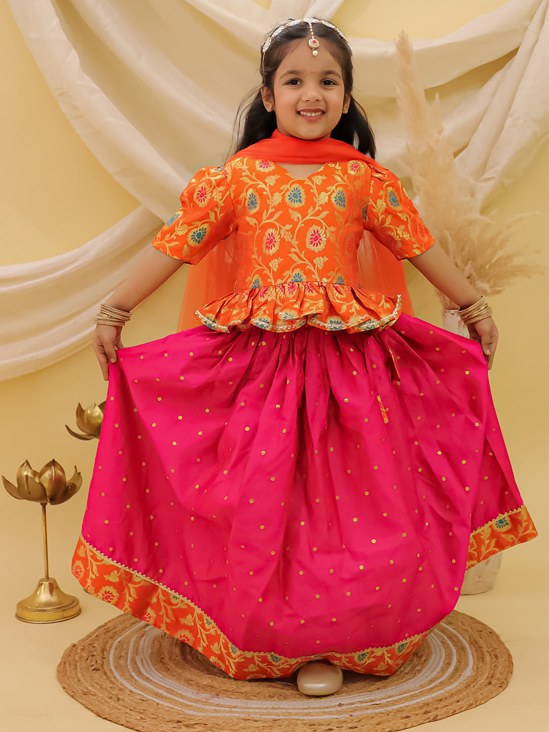 Lehenga Choli Set for Girls - Orange | BS25LC14ORA