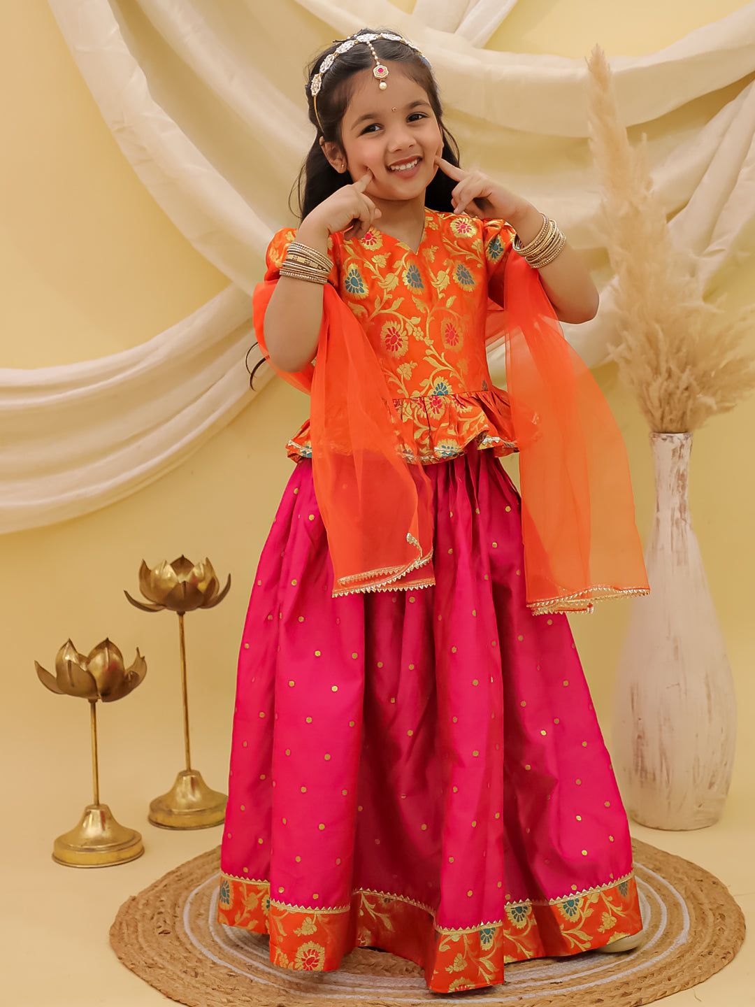 Lehenga Choli Set for Girls - Orange | BS25LC14ORA | DesiQlo