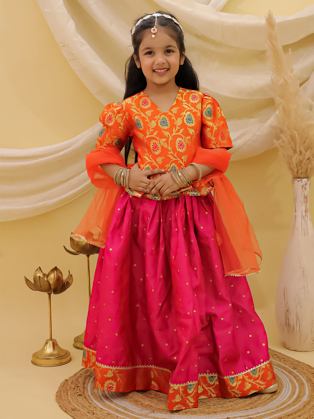 Lehenga Choli Set for Girls - Orange | BS25LC14ORA | DesiQlo