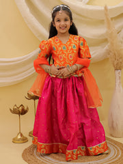Lehenga Choli Set for Girls - Orange | BS25LC14ORA