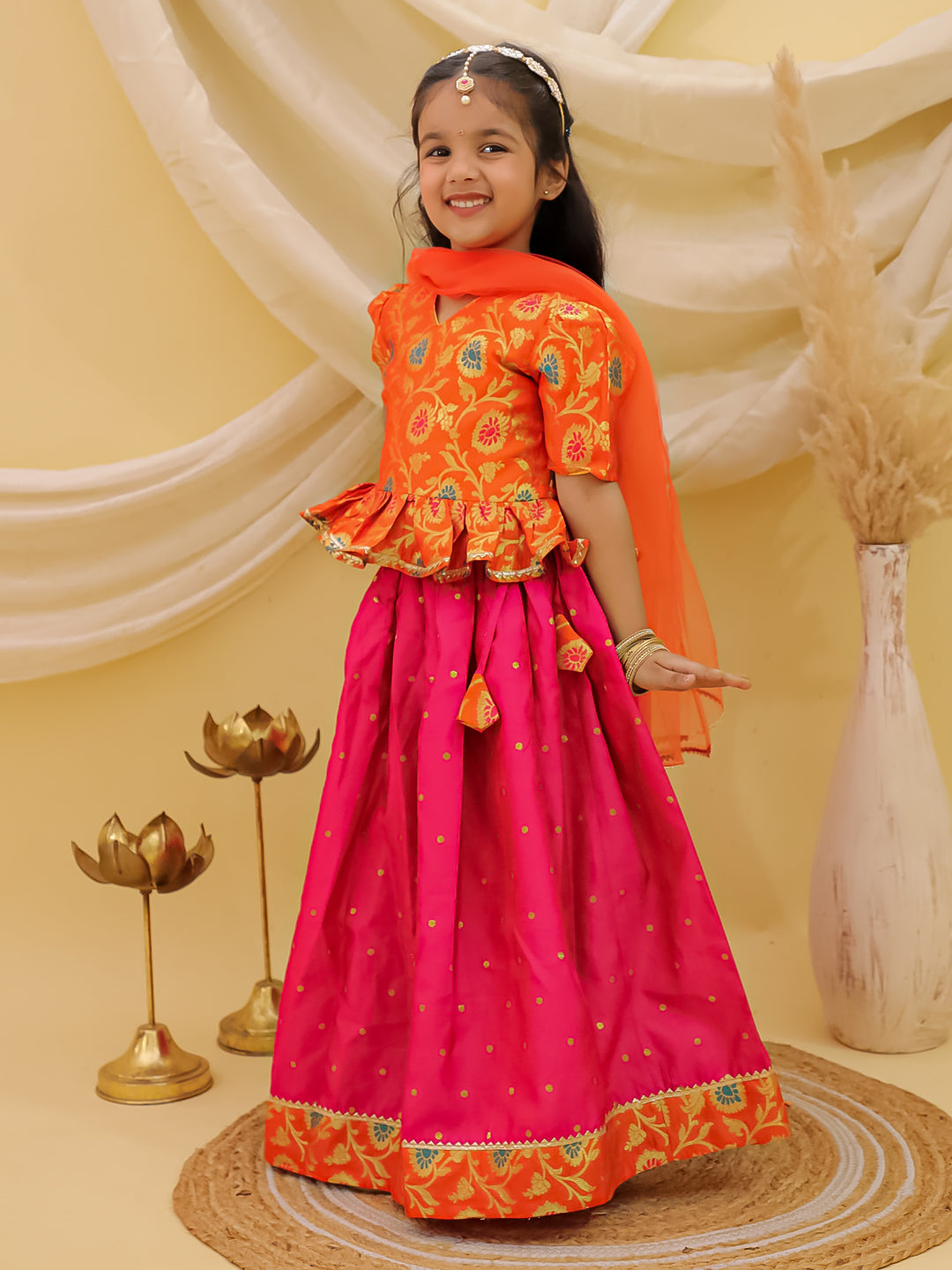 Lehenga Choli Set for Girls - Orange | BS25LC14ORA | DesiQlo