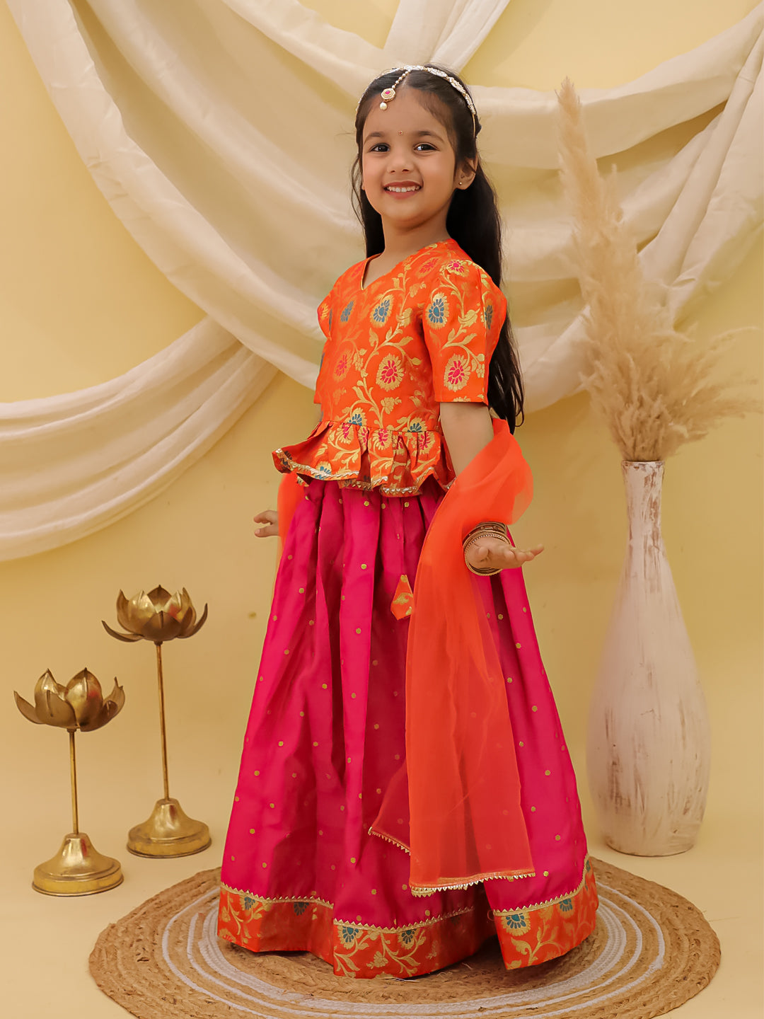Lehenga Choli Set for Girls - Orange | BS25LC14ORA | DesiQlo