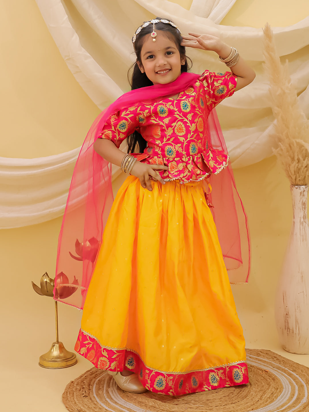 Lehenga Choli Set for Girls - Pink | BS25LC14PIA | DesiQlo