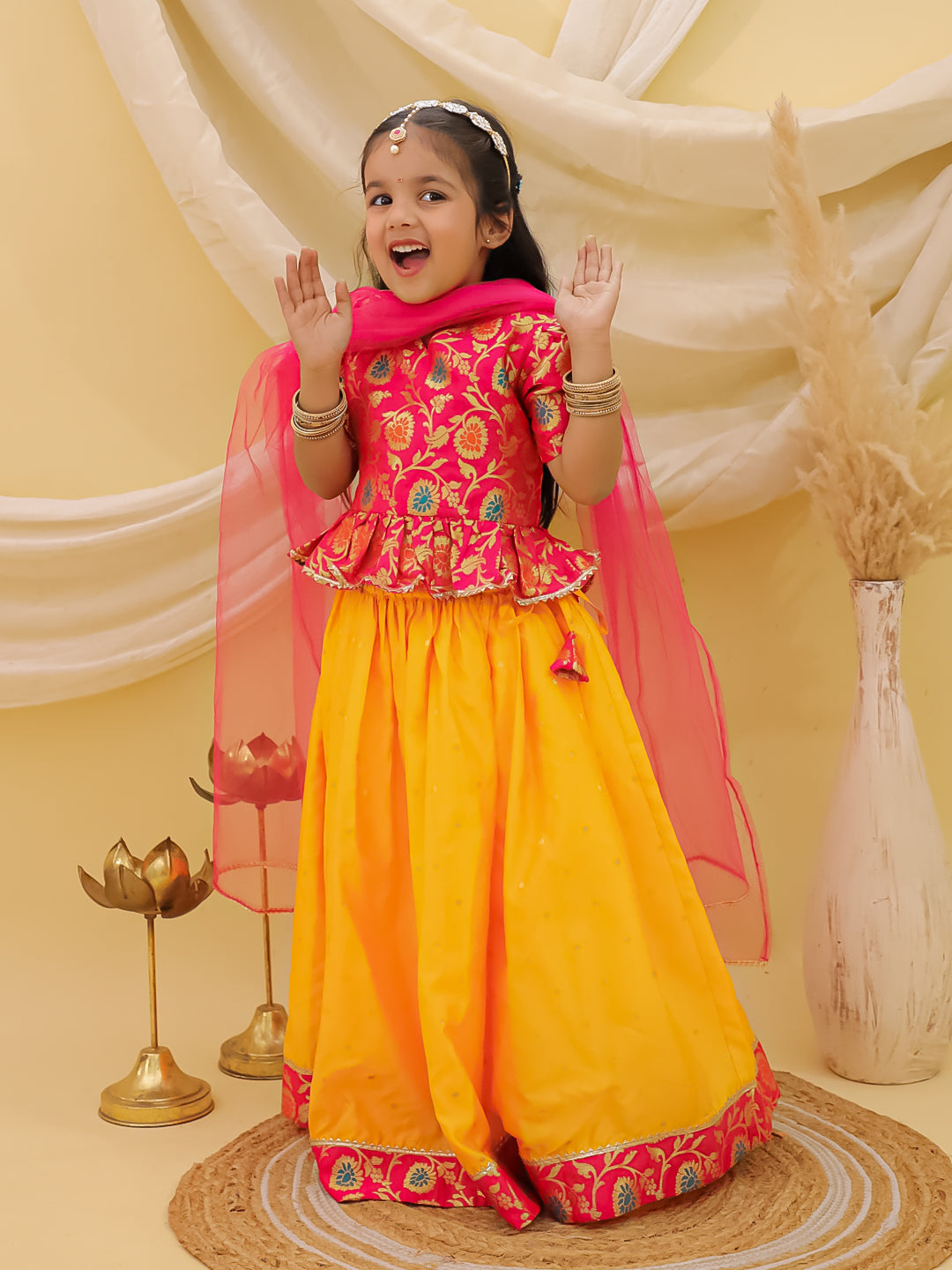 Lehenga Choli Set for Girls - Pink | BS25LC14PIA | DesiQlo