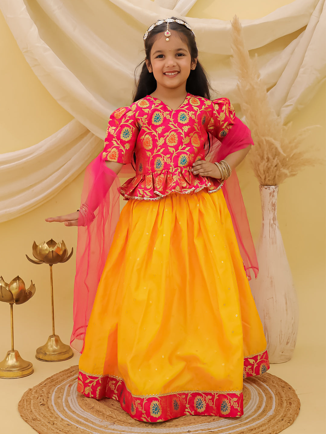 Lehenga Choli Set for Girls - Pink | BS25LC14PIA | DesiQlo