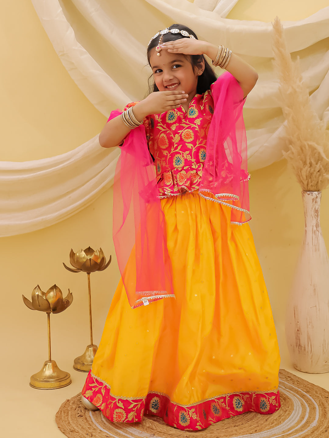 Lehenga Choli Set for Girls - Pink | BS25LC14PIA | DesiQlo