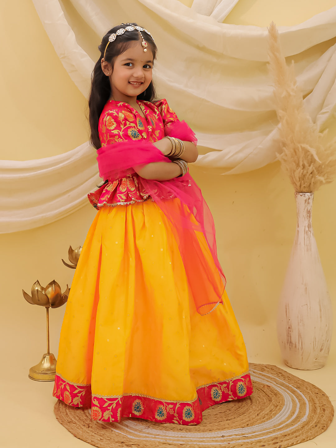 Lehenga Choli Set for Girls - Pink | BS25LC14PIA | DesiQlo