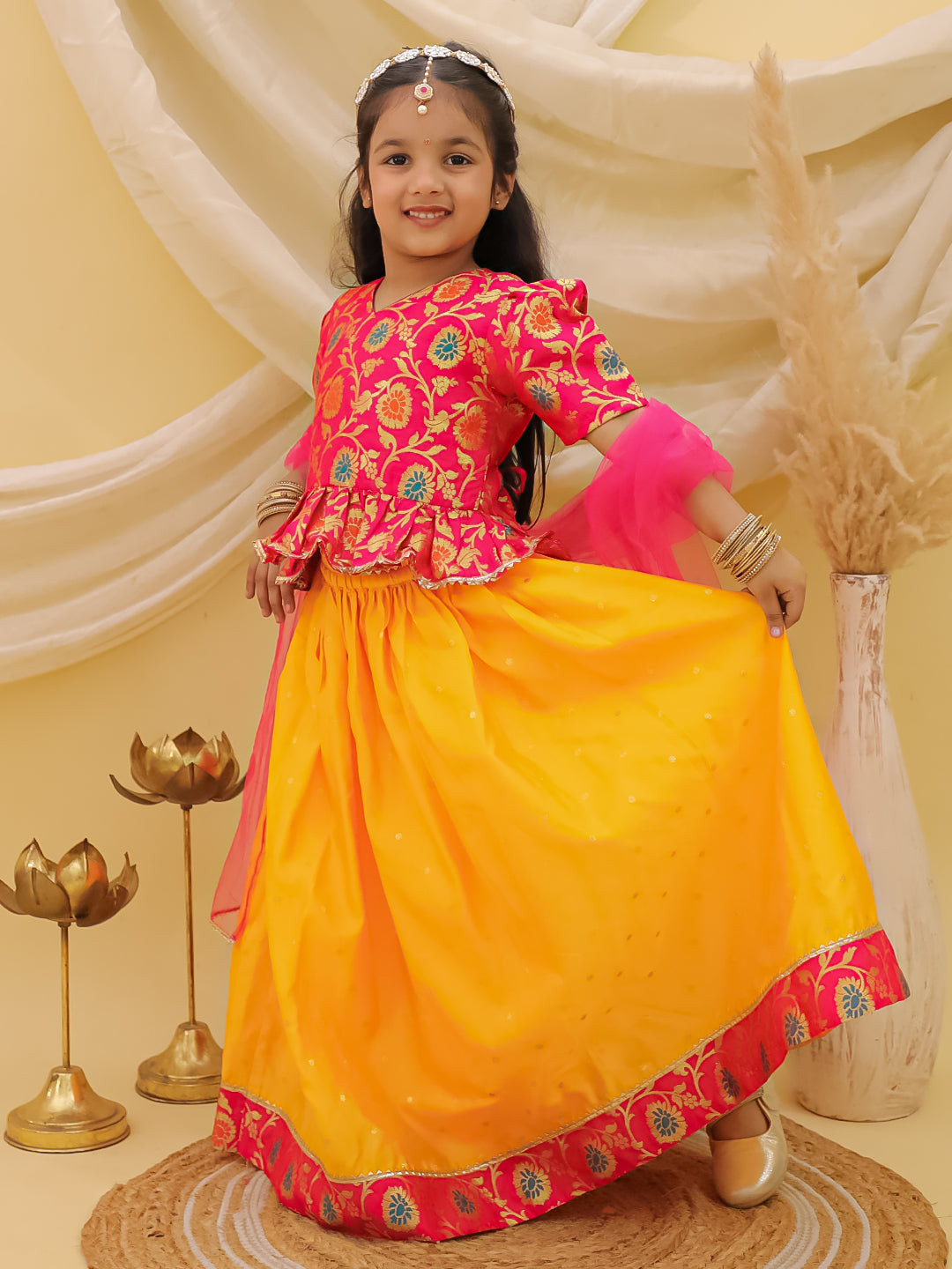 Lehenga Choli Set for Girls - Pink | BS25LC14PIA | DesiQlo