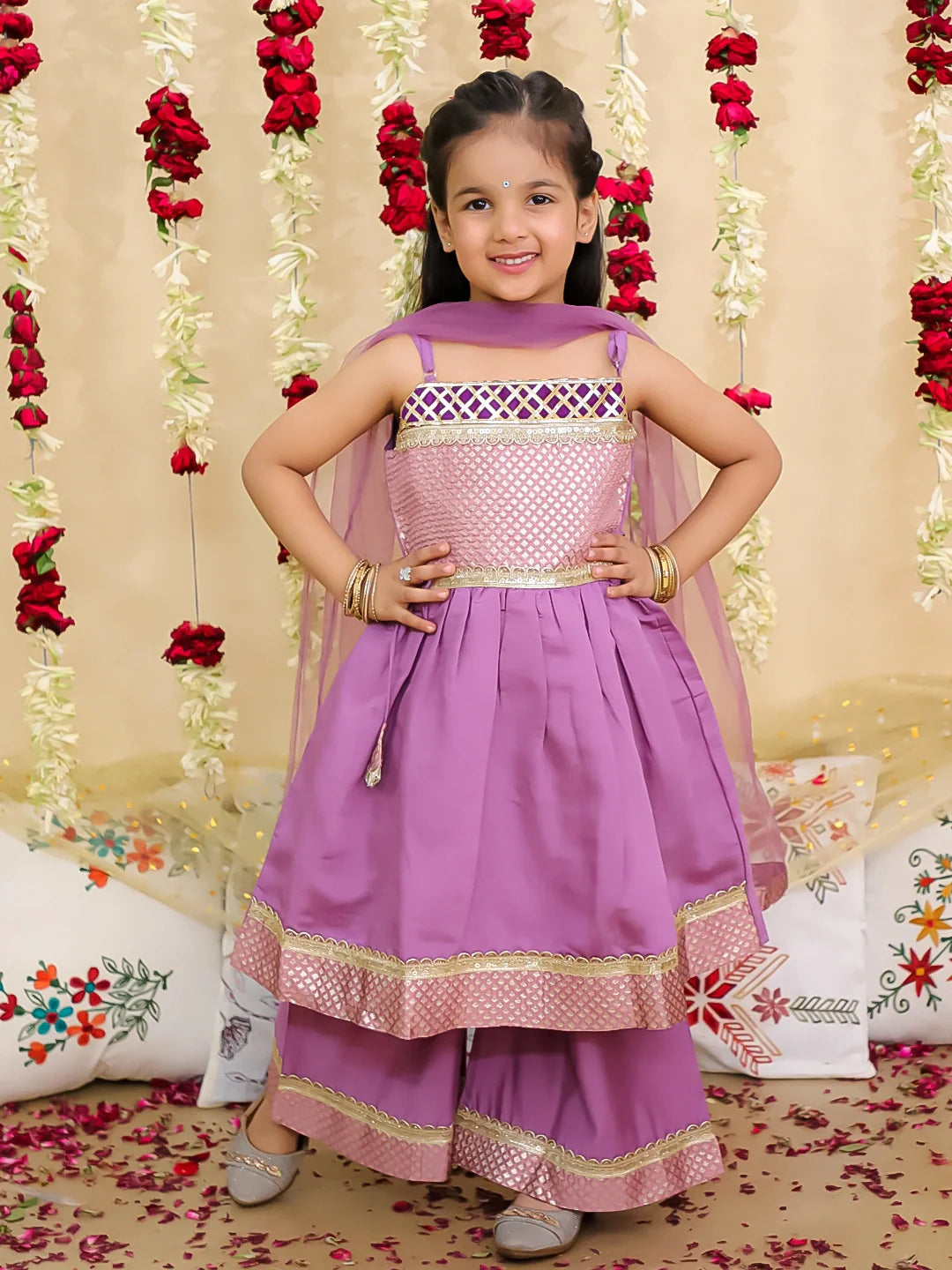 Silk Ethnic Suit Set for Girls - Lilac | BS25SU07LCA | DesiQlo