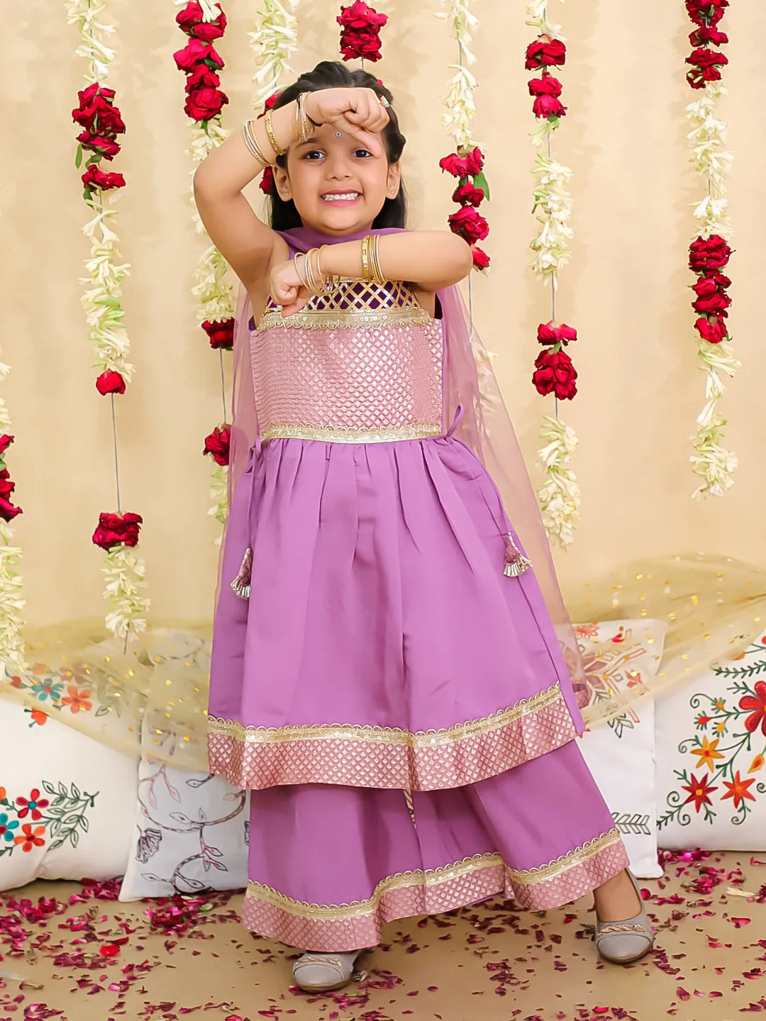 Silk Ethnic Suit Set for Girls - Lilac | BS25SU07LCA | DesiQlo