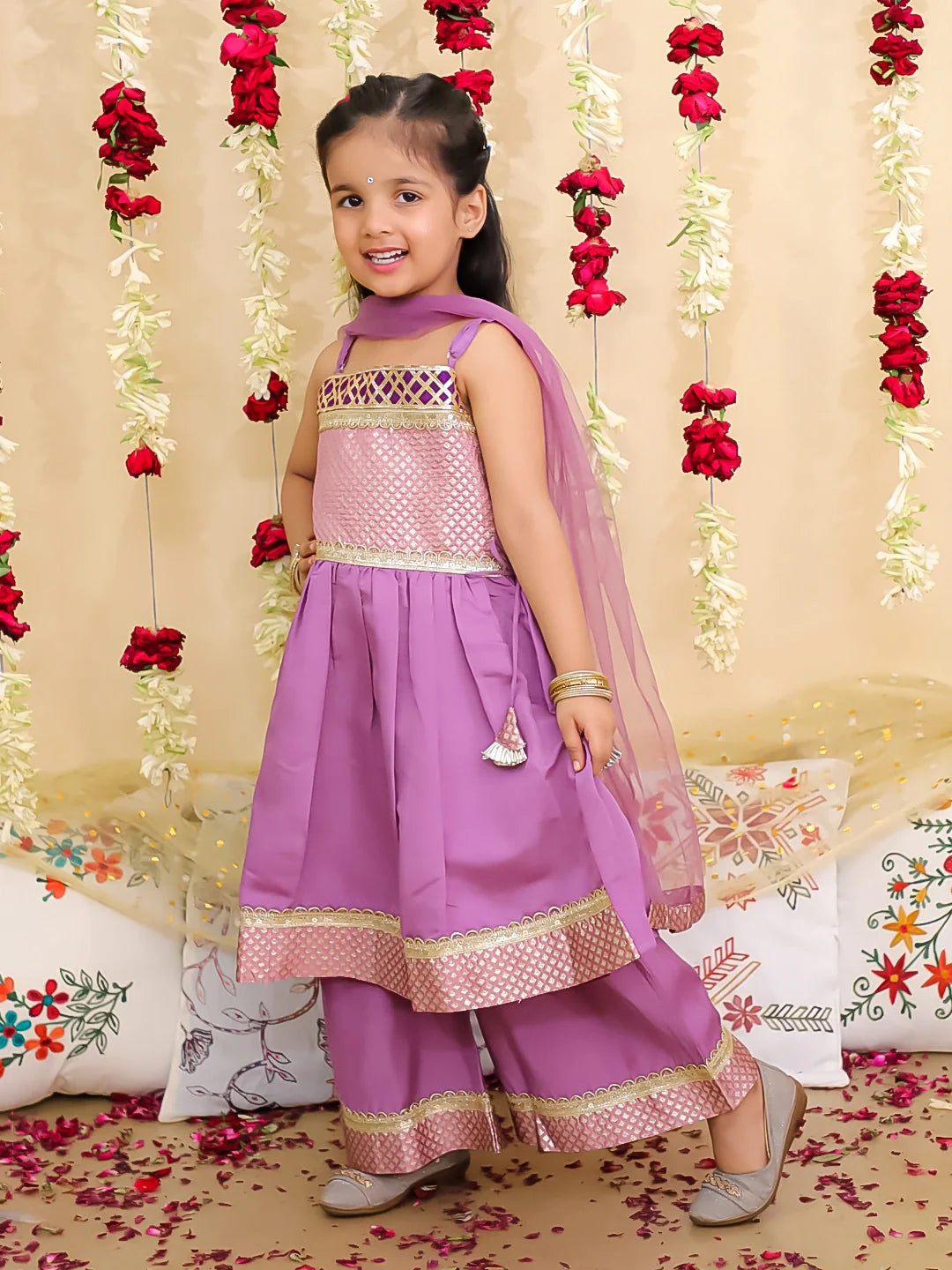 Silk Ethnic Suit Set for Girls - Lilac | BS25SU07LCA | DesiQlo