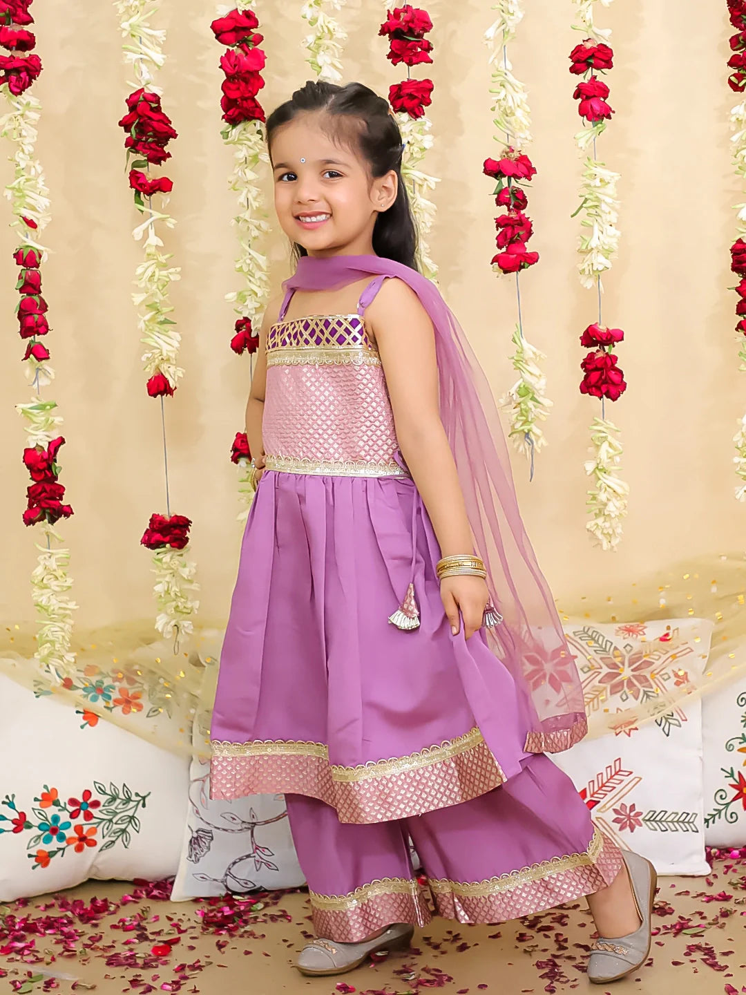 Silk Ethnic Suit Set for Girls - Lilac | BS25SU07LCA | DesiQlo