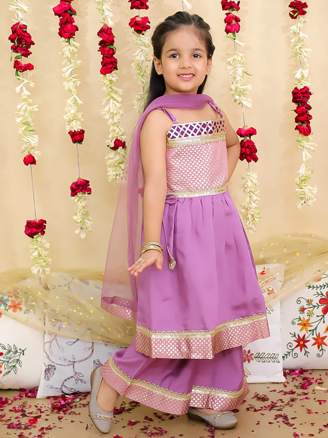 Silk Ethnic Suit Set for Girls - Lilac | BS25SU07LCA | DesiQlo