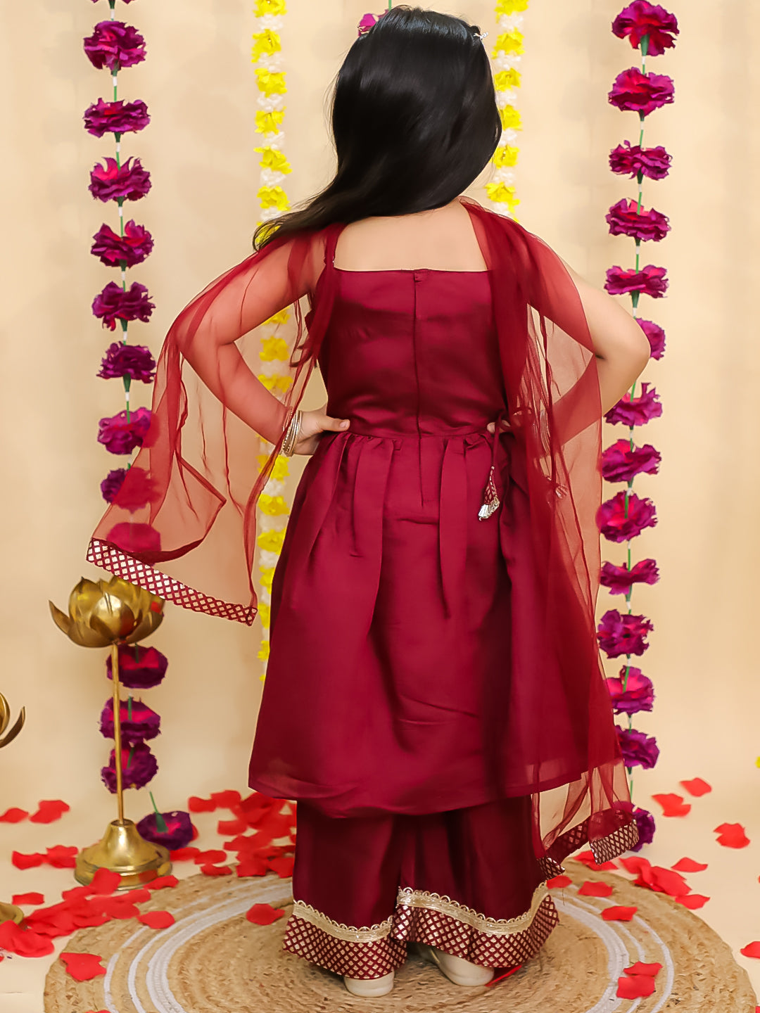 Silk Ethnic Suit Set for Girls - Maroon | BS25SU07MRA | DesiQlo