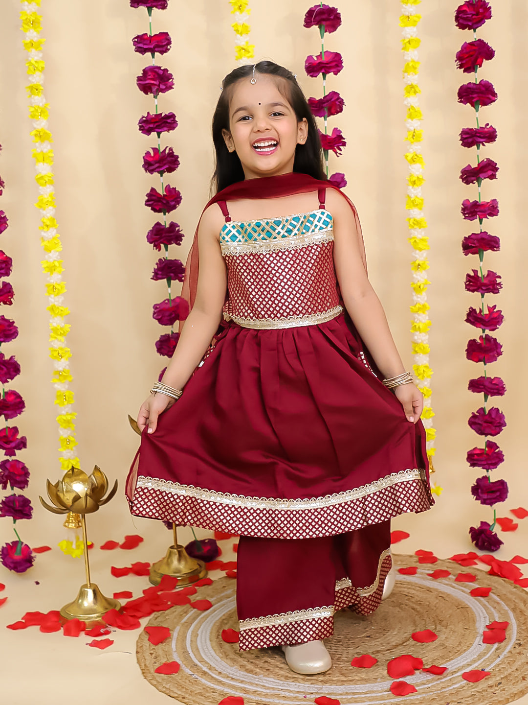 Silk Ethnic Suit Set for Girls - Maroon | BS25SU07MRA | DesiQlo