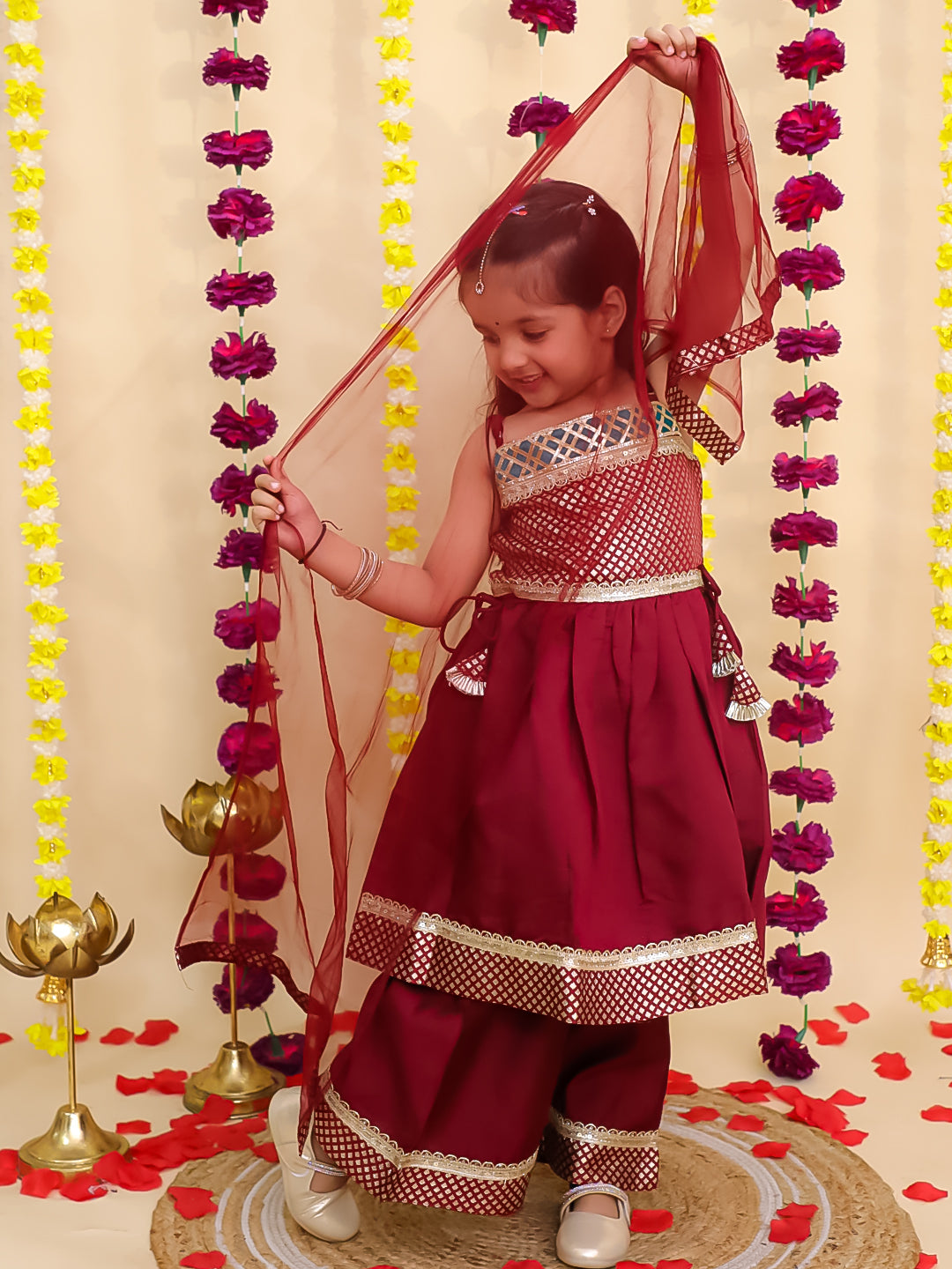 Silk Ethnic Suit Set for Girls - Maroon | BS25SU07MRA | DesiQlo