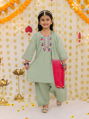 Silk Blend Ethnic Suit Set for Girls - Green | BS25SU19GRA