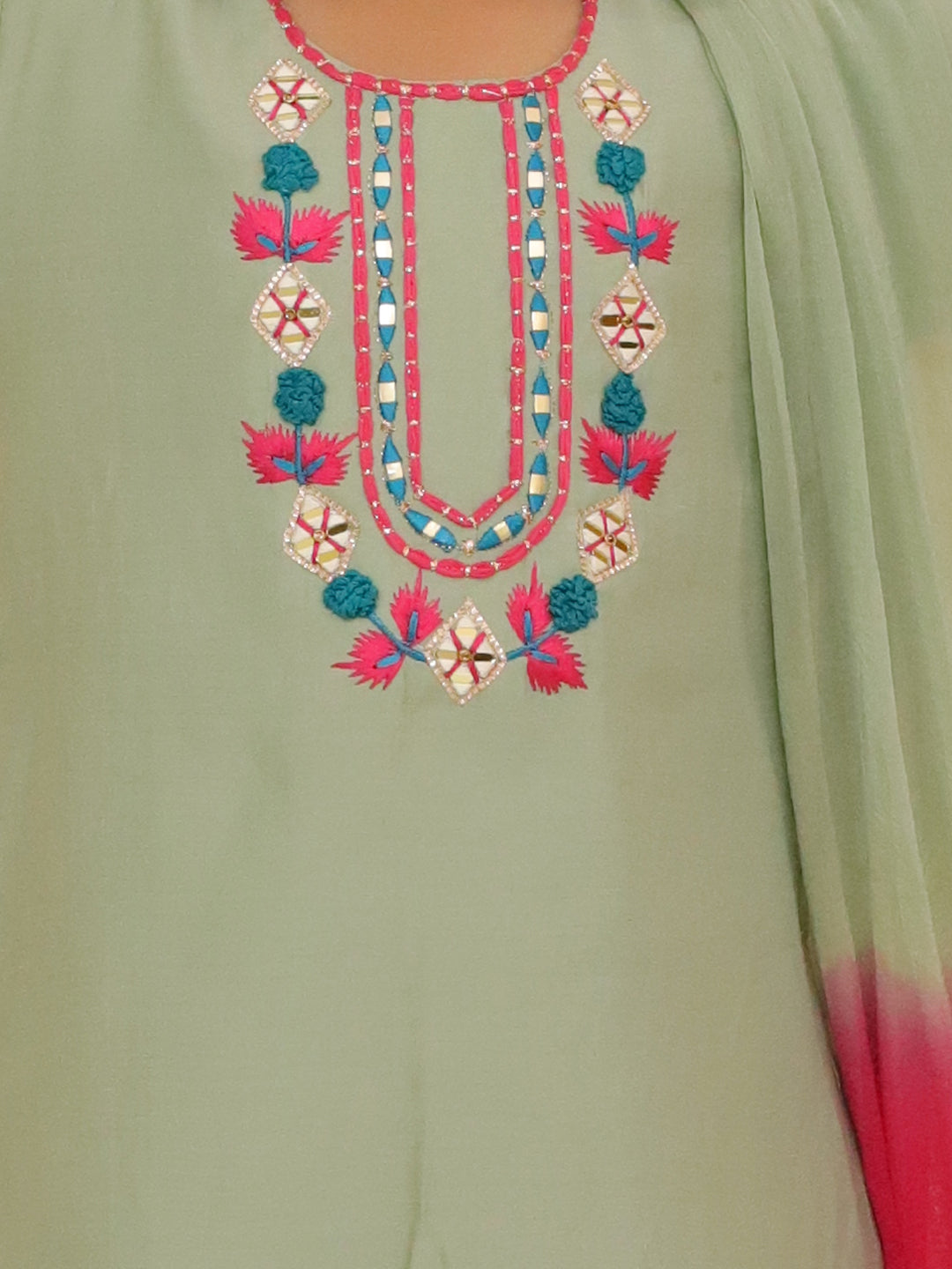 Silk Blend Ethnic Suit Set for Girls - Green | BS25SU19GRA | DesiQlo