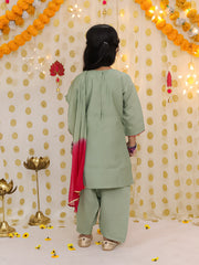 Silk Blend Ethnic Suit Set for Girls - Green | BS25SU19GRA