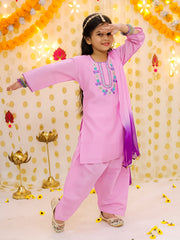 Silk Blend Ethnic Suit Set for Girls - Pink | BS25SU19PIA