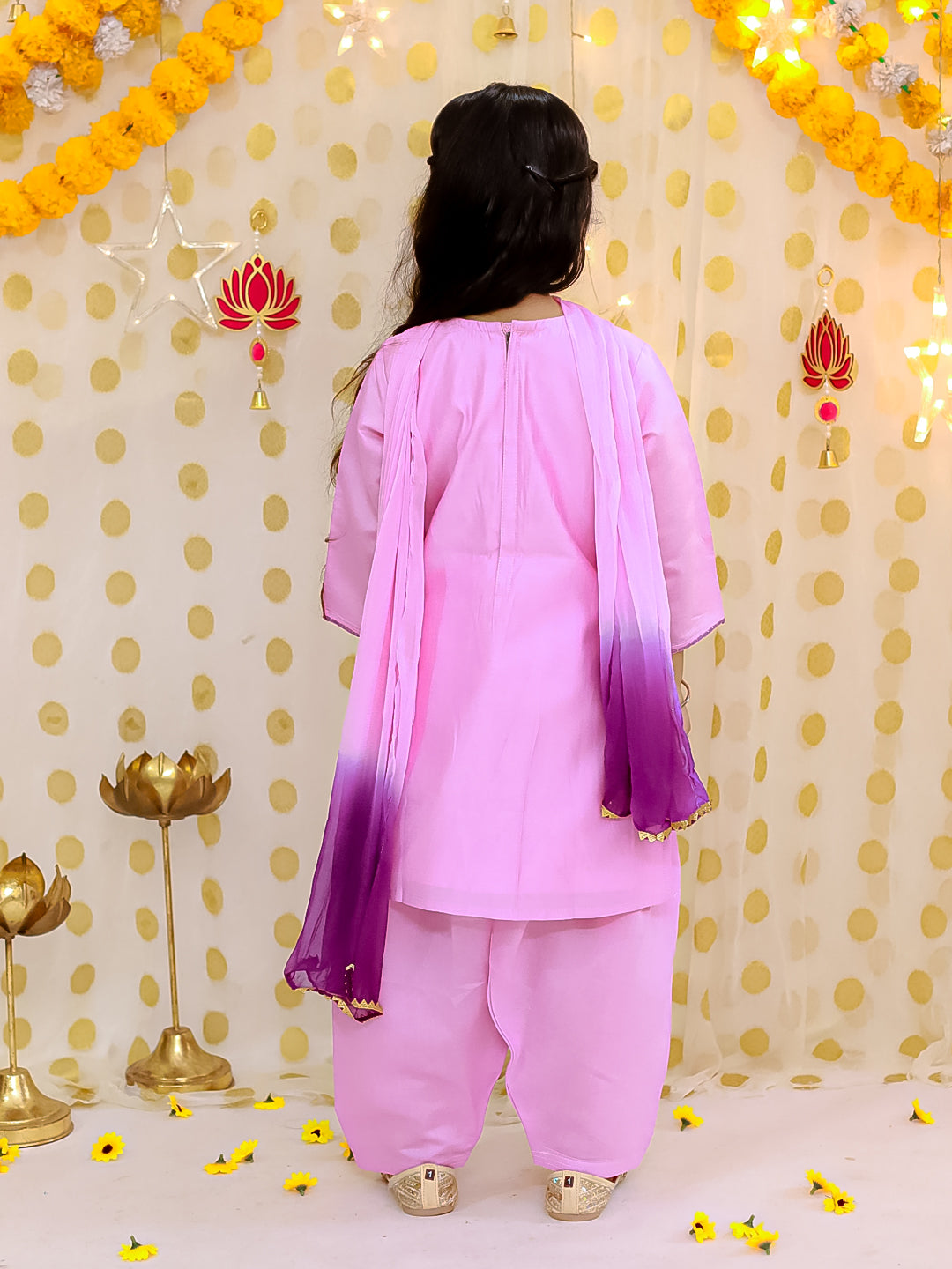 Silk Blend Ethnic Suit Set for Girls - Pink | BS25SU19PIA | DesiQlo