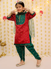 Cotton Ethnic Suit Set for Girls - Maroon | BS25SU23RDA