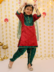 Cotton Ethnic Suit Set for Girls - Maroon | BS25SU23RDA