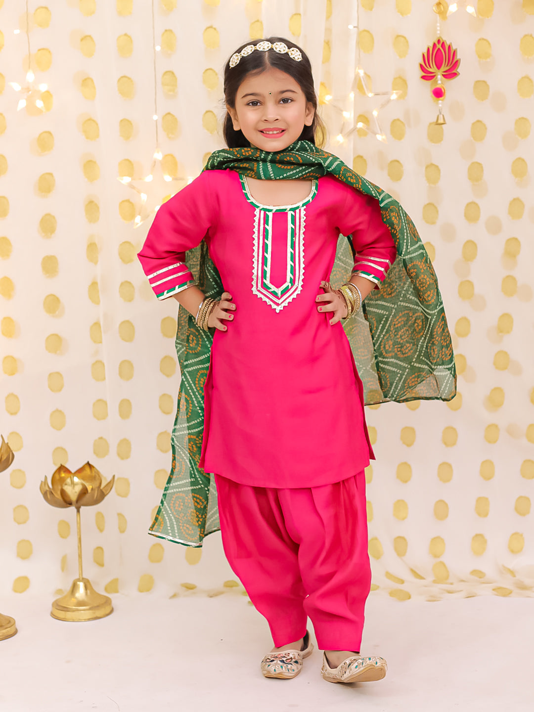 Silk Blend Ethnic Suit Set for Girls - Peach | BS25SU24PIA | DesiQlo