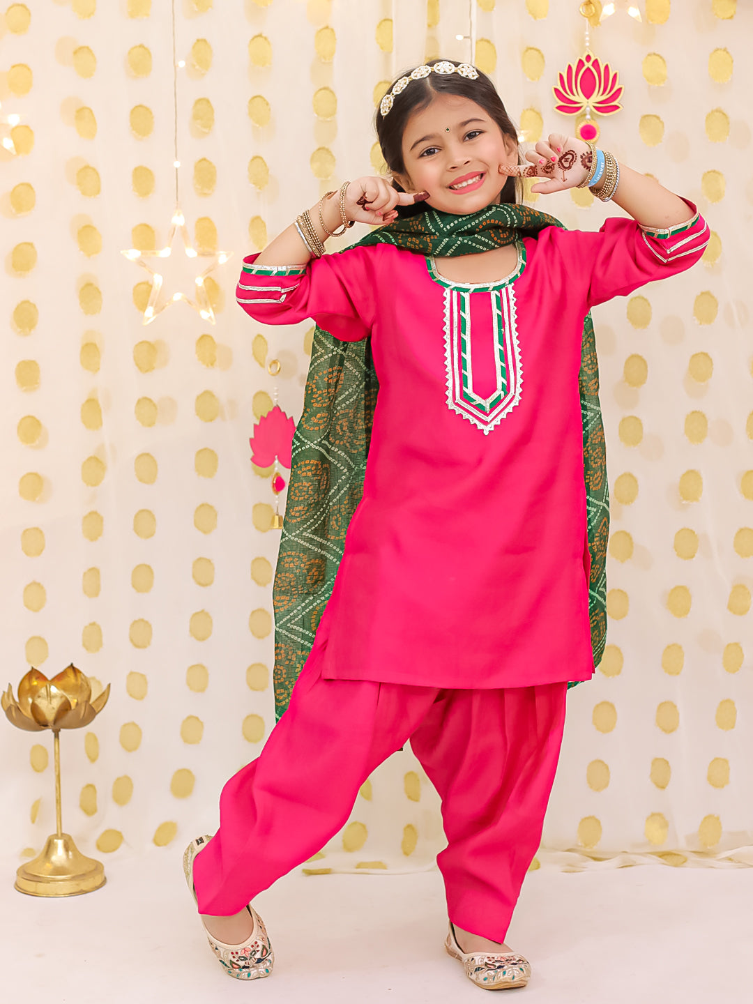 Silk Blend Ethnic Suit Set for Girls - Peach | BS25SU24PIA | DesiQlo
