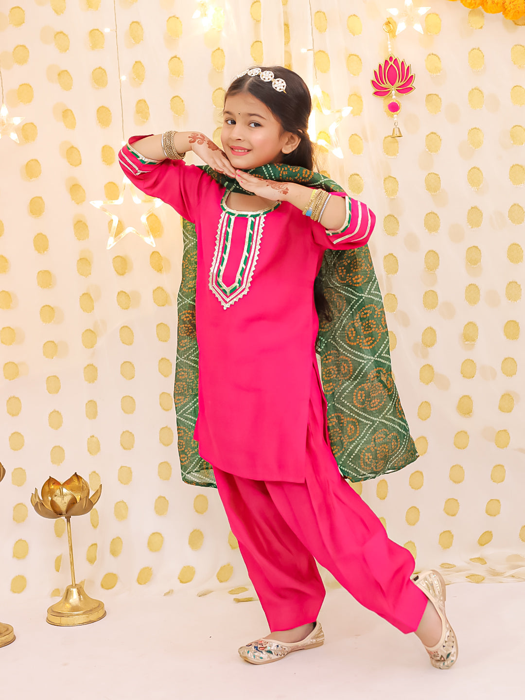 Silk Blend Ethnic Suit Set for Girls - Peach | BS25SU24PIA | DesiQlo