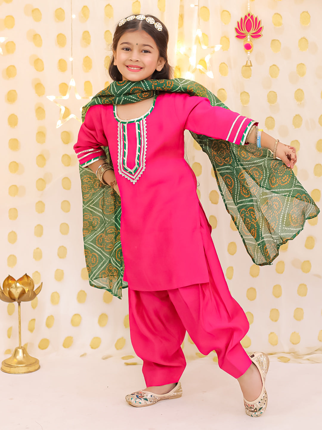Silk Blend Ethnic Suit Set for Girls - Peach | BS25SU24PIA | DesiQlo
