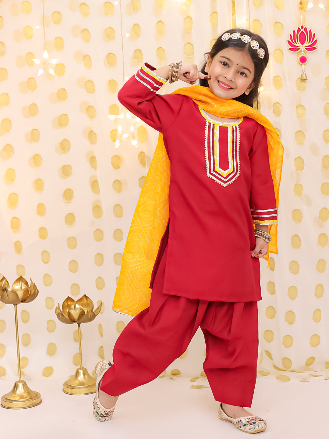 Silk Blend Ethnic Suit Set for Girls - Maroon | BS25SU24RDA | DesiQlo