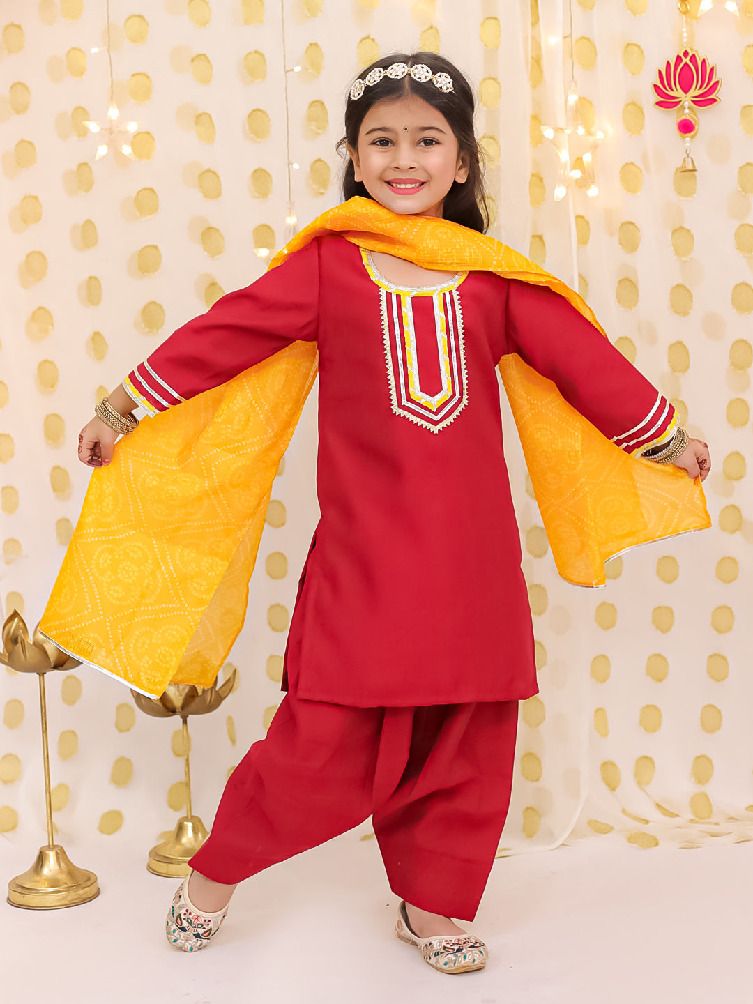 Silk Blend Ethnic Suit Set for Girls - Maroon | BS25SU24RDA | DesiQlo