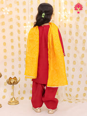 Silk Blend Ethnic Suit Set for Girls - Maroon | BS25SU24RDA