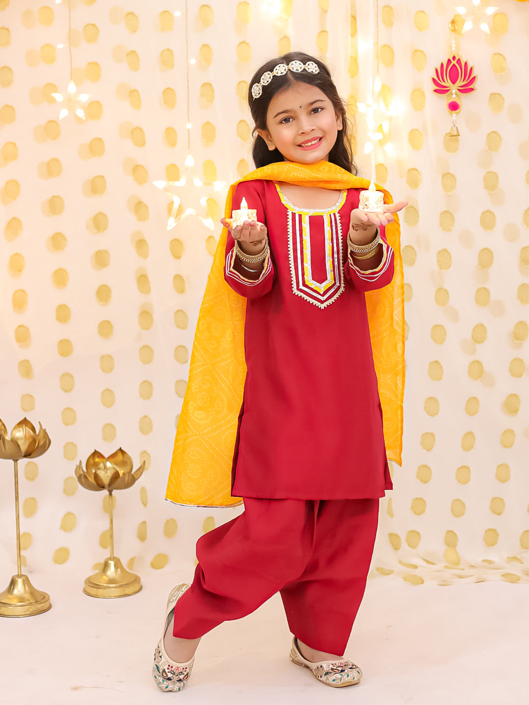 Silk Blend Ethnic Suit Set for Girls - Maroon | BS25SU24RDA | DesiQlo