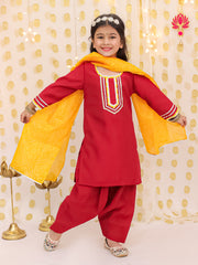 Silk Blend Ethnic Suit Set for Girls - Maroon | BS25SU24RDA