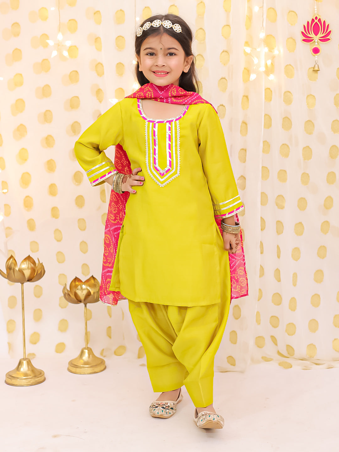 Silk Blend Ethnic Suit Set for Girls - Yellow | BS25SU24YLA | DesiQlo