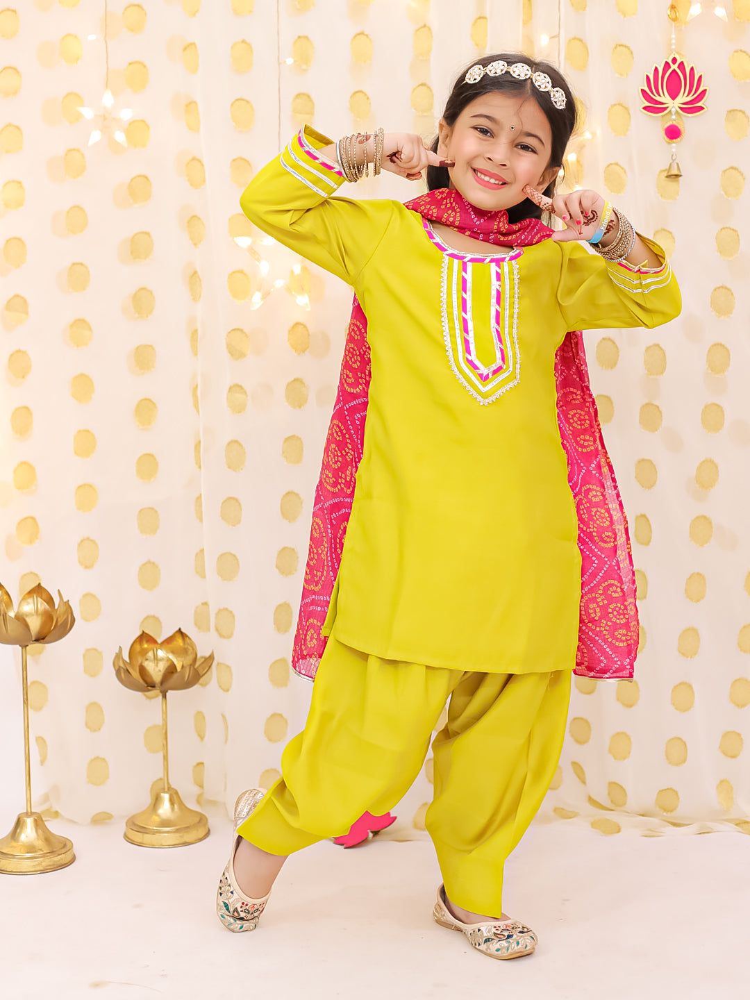 Silk Blend Ethnic Suit Set for Girls - Yellow | BS25SU24YLA | DesiQlo