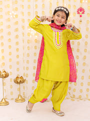 Silk Blend Ethnic Suit Set for Girls - Yellow | BS25SU24YLA