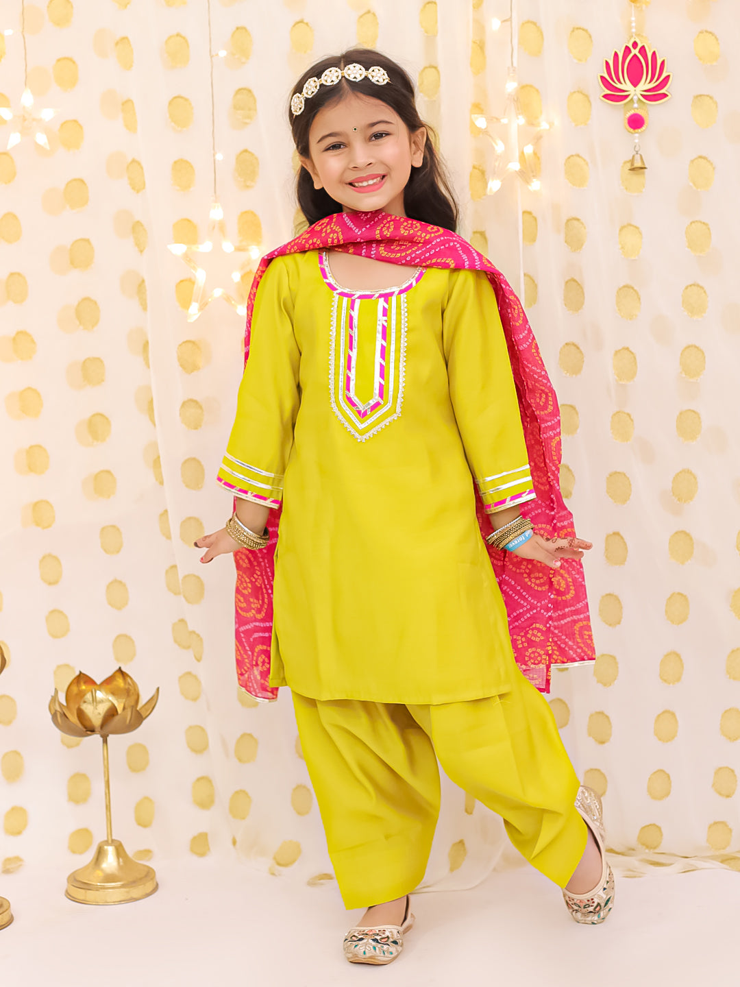 Silk Blend Ethnic Suit Set for Girls - Yellow | BS25SU24YLA | DesiQlo