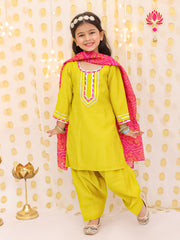Silk Blend Ethnic Suit Set for Girls - Yellow | BS25SU24YLA